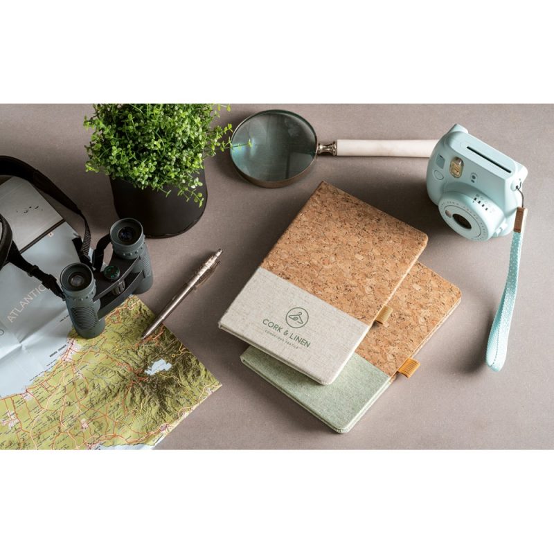 Travel essentials with camera, map, and notebooks.