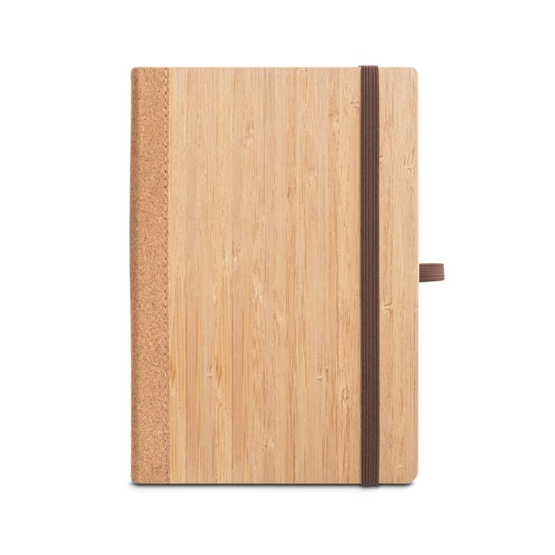 Wooden notebook with elastic strap closed