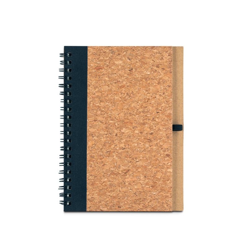 Cork-covered spiral notebook with black binding