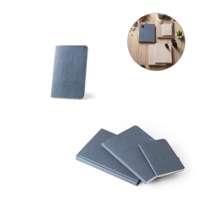 Eco-friendly textured blue notebooks on white background.