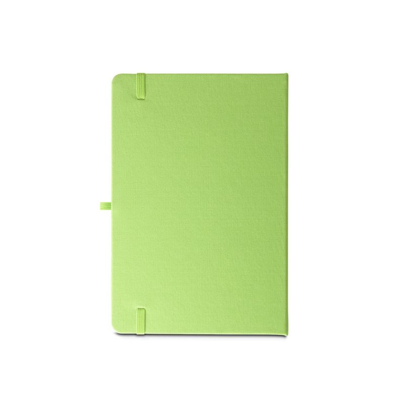 Green notebook with elastic closure and pen loop