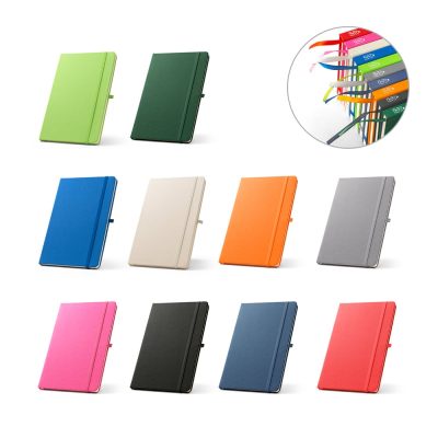 Colourful notebooks with elastic closures arrangement.
