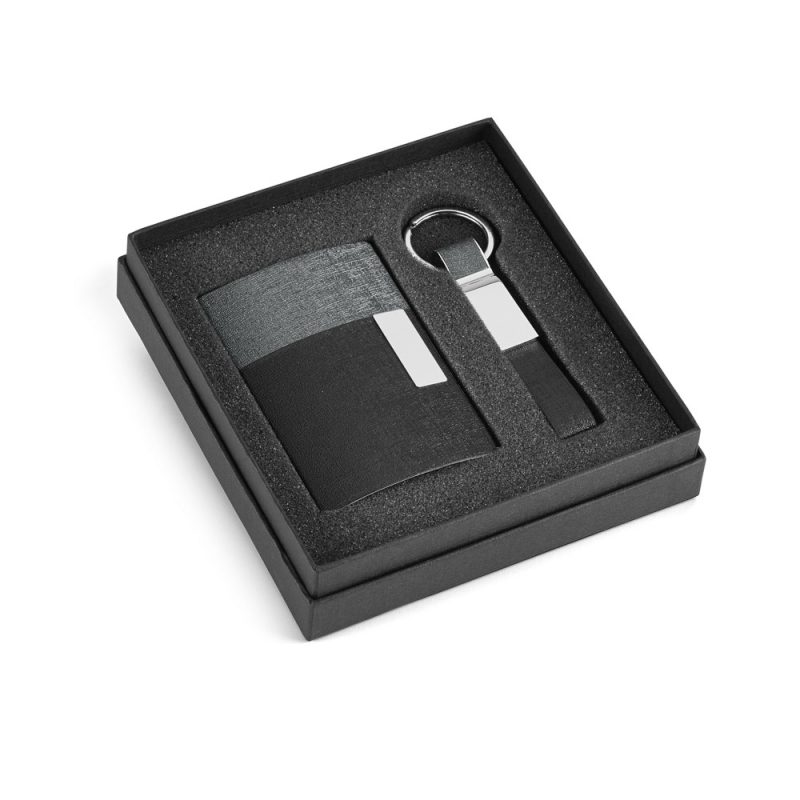 Black gift set with notebook and keyring