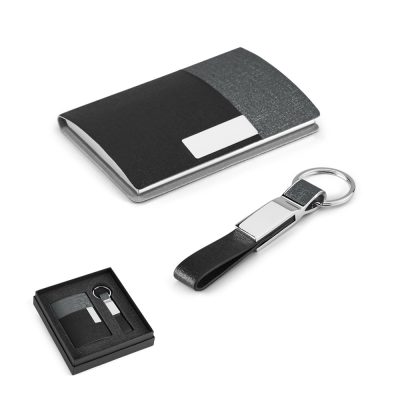 Black business card holder and keyring gift set.