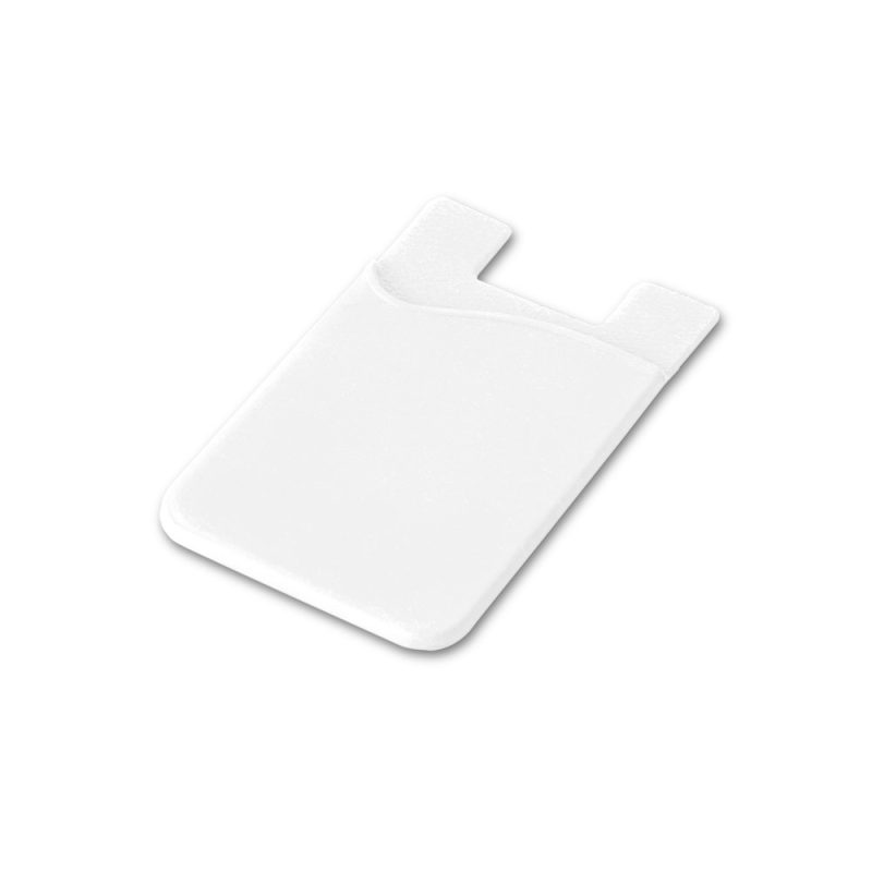 White silicone phone card holder with adhesive back.