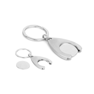 Metal keyring with removable coin design