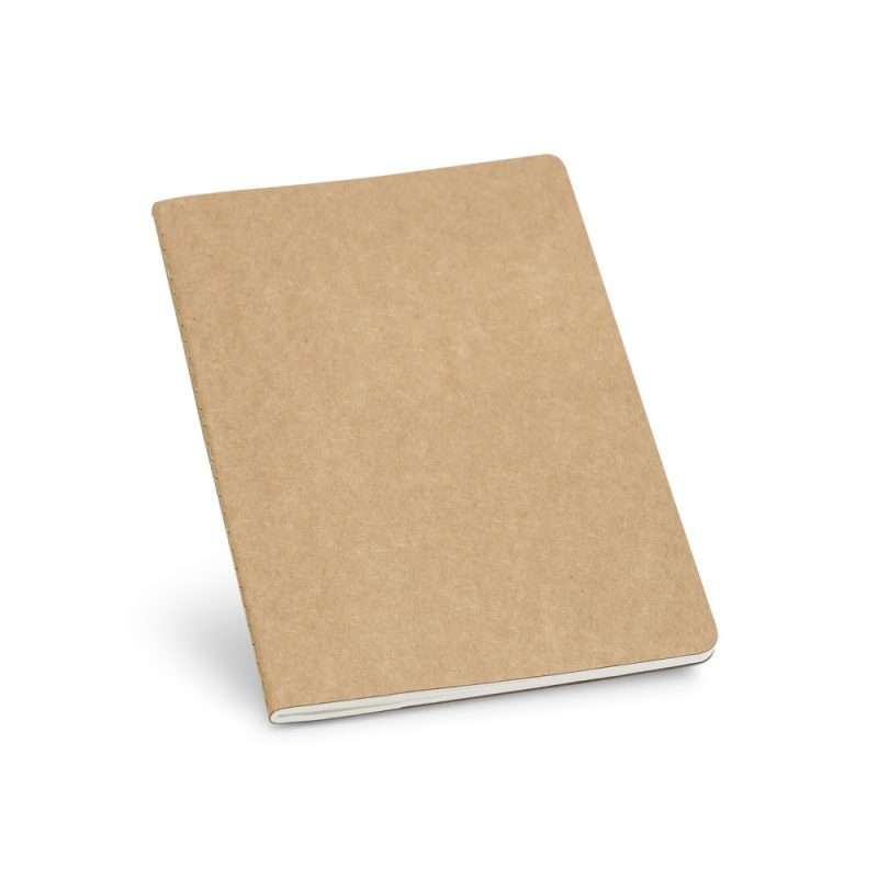Brown kraft paper notebook on white background.