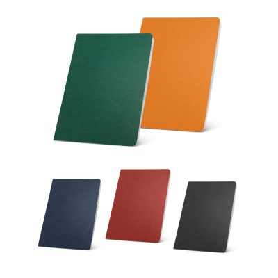 Five coloured notebooks arranged vertically and horizontally.