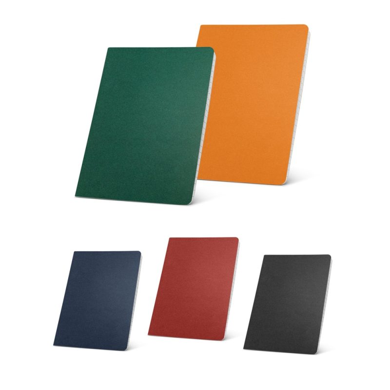 Five coloured notebooks arranged vertically and horizontally.