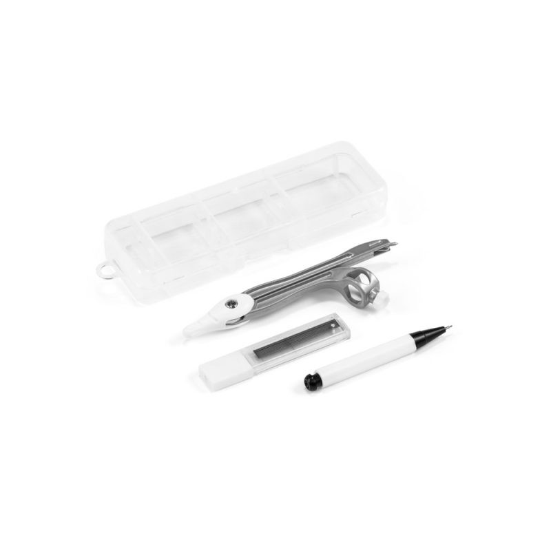 Geometry set with compass, pencil, box and sharpener