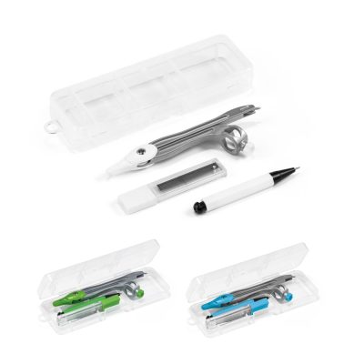 Geometric compass set with pencil and leads in case.