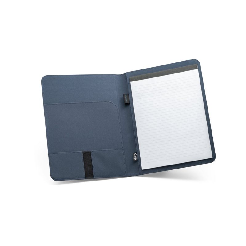 Open blue folder with lined notepad inside