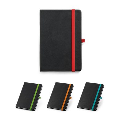 Black notebooks with coloured elastic bands