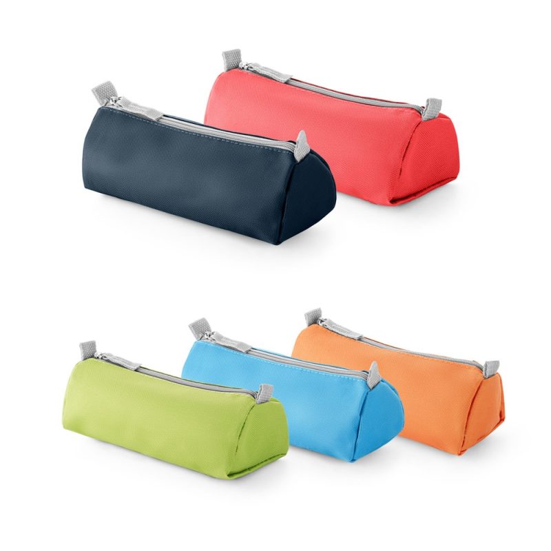 Colourful pencil cases in various colours.