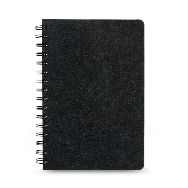 Black spiral-bound notebook with textured cover