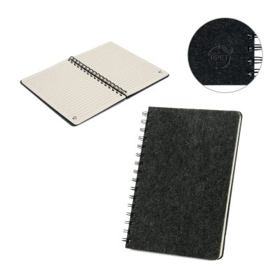 Eco-friendly spiral notebook with black RPET cover.