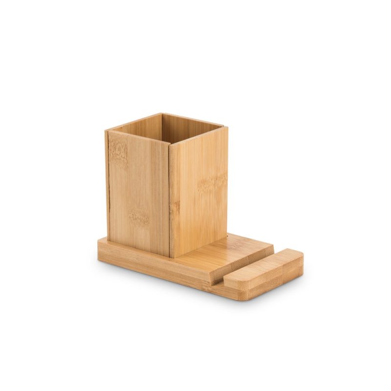 Bamboo pen holder with phone stand