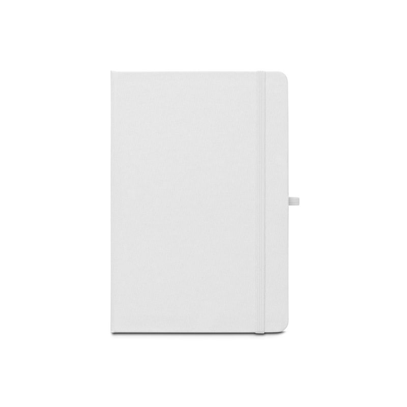 Blank white notebook with elastic strap