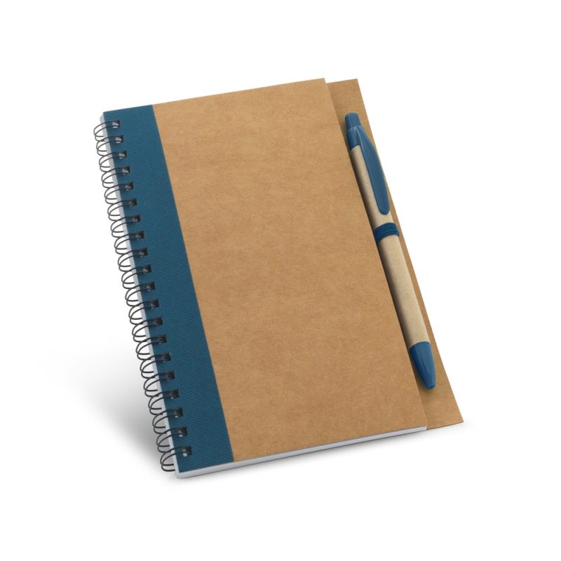 Spiral notebook with pen on cover.