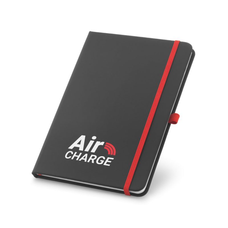 Wireless charging notebook with red elastic band