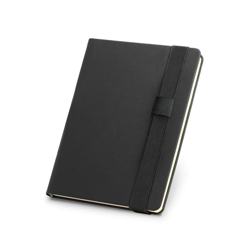 Black hardcover notebook with elastic band