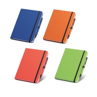 Colourful notebooks with pens attached