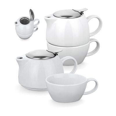 White ceramic teapot and cups set