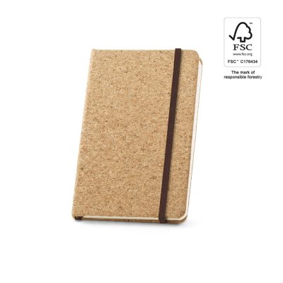 Eco-friendly cork notebook with elastic band.