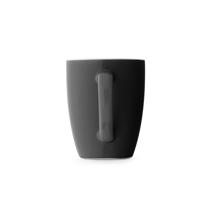 Minimalist dark grey mug isolated on white background.