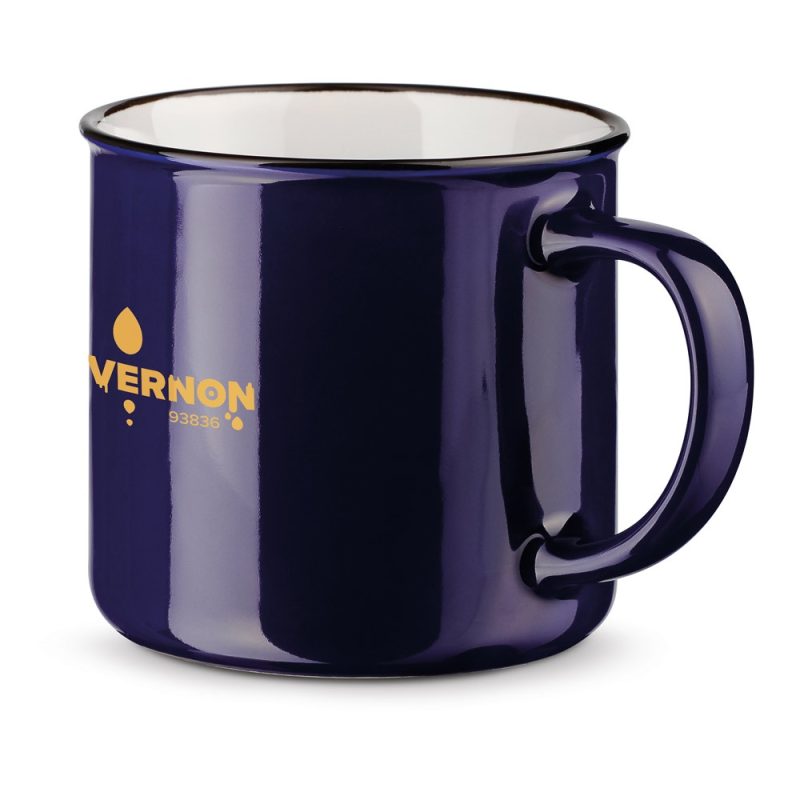 Blue ceramic mug with white interior