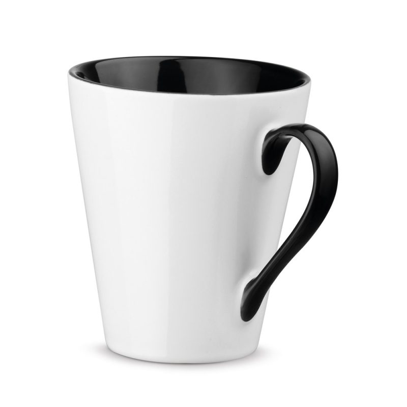 White mug with black interior and handle