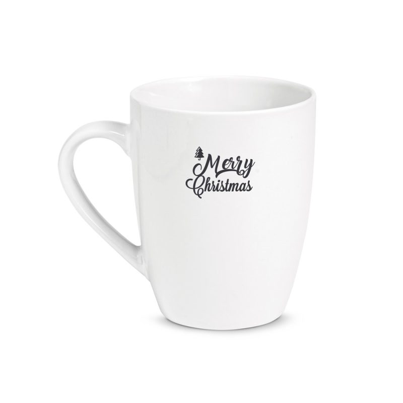 White mug with 'Merry Christmas' text.