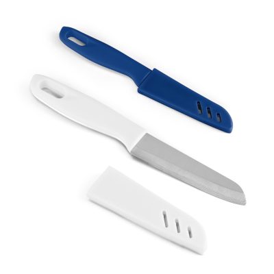Ceramic knives with blue and white handles