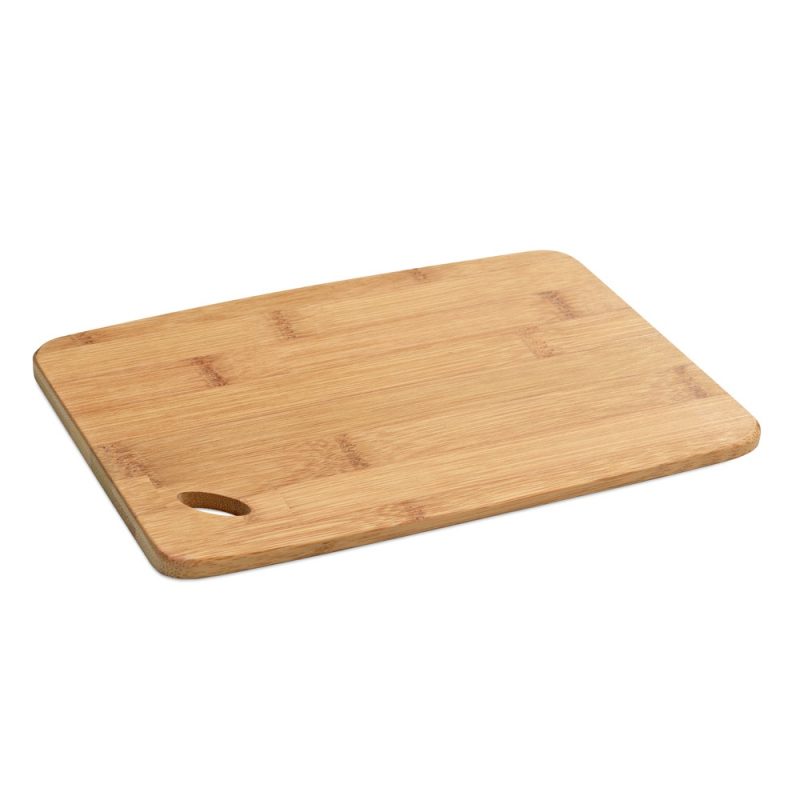 Brown wooden chopping board for kitchen use.
