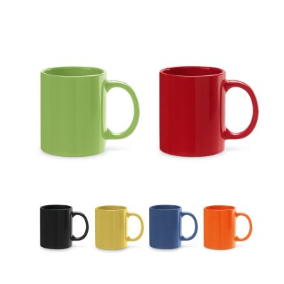 Colourful ceramic mugs in six different colours.