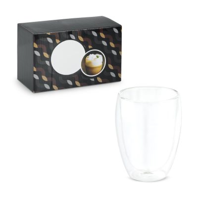 Double-walled glass with decorative box packaging.