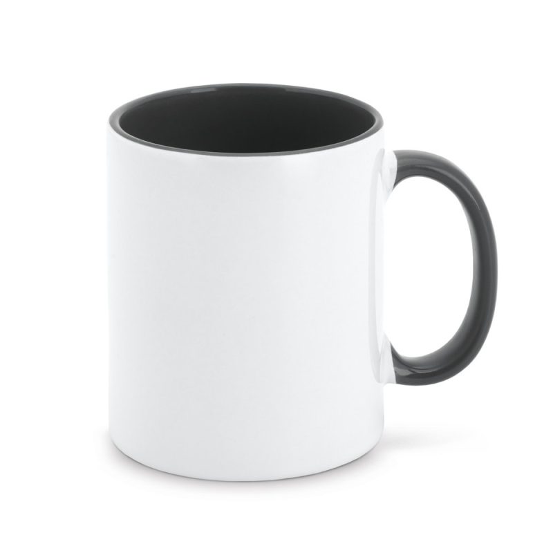 White mug with black interior and handle
