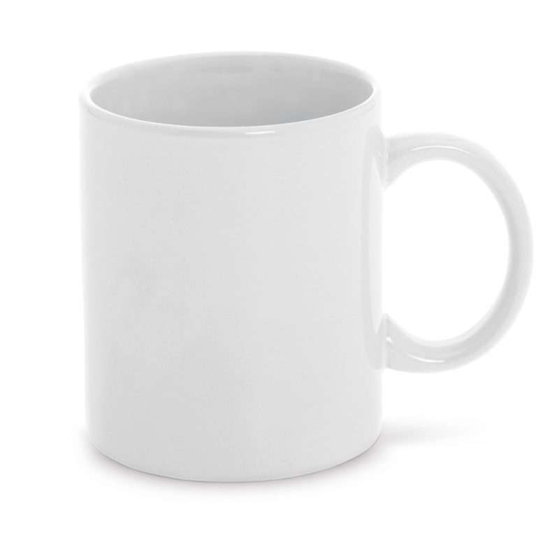 Plain white ceramic mug with handle