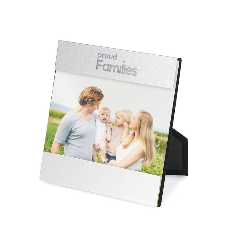 Picture frame with family photograph on display.