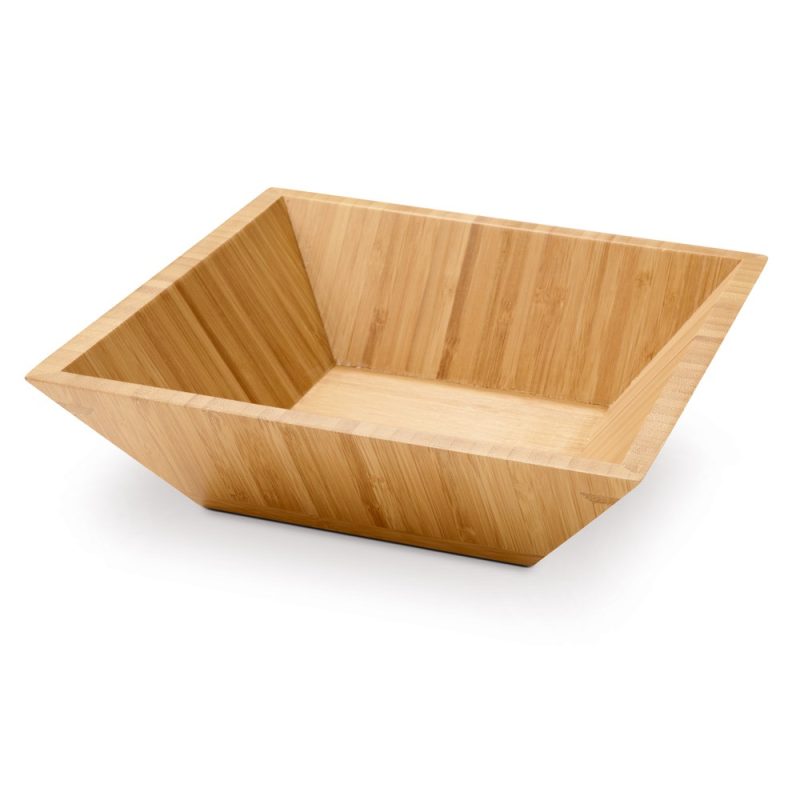 Square bamboo bowl on white background.