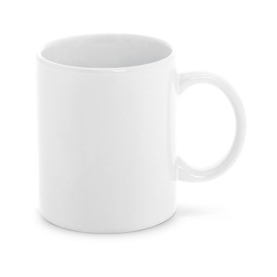 Plain white ceramic mug on white background