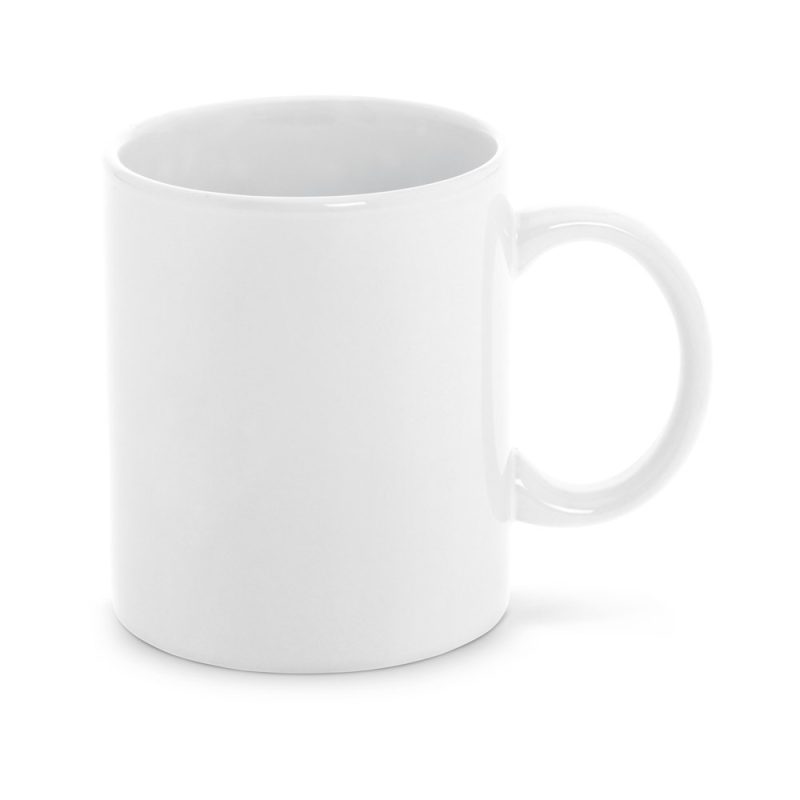 Plain white ceramic mug on white background