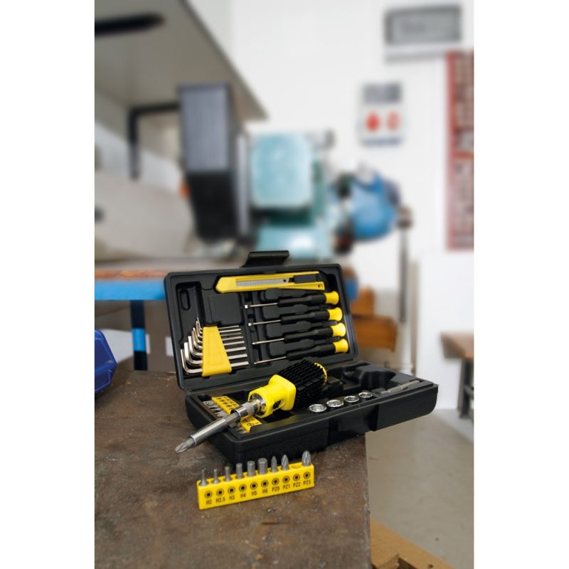Comprehensive screwdriver set with multiple tool bits.