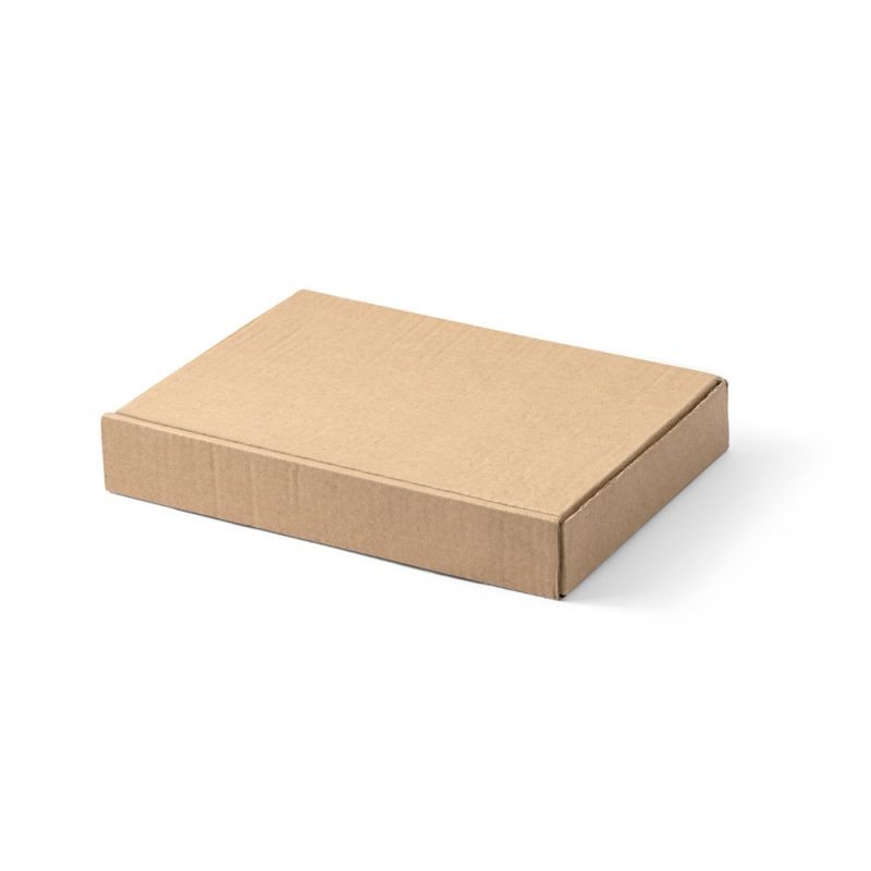 Flat brown cardboard box on white background.