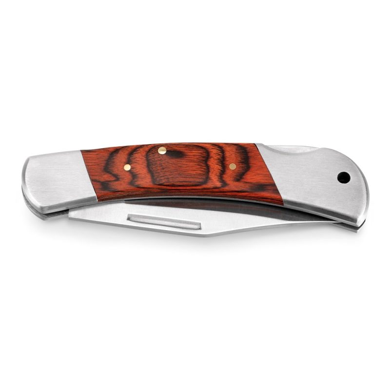 Closed folding pocket knife with wood handle