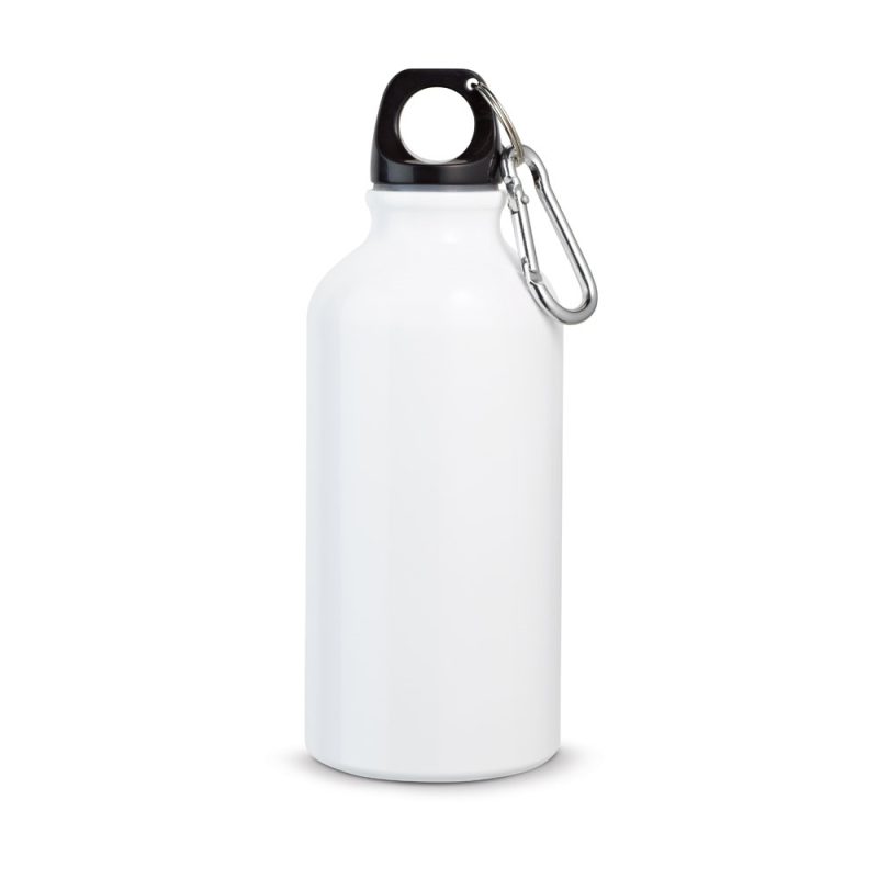 White metal water bottle with carabiner