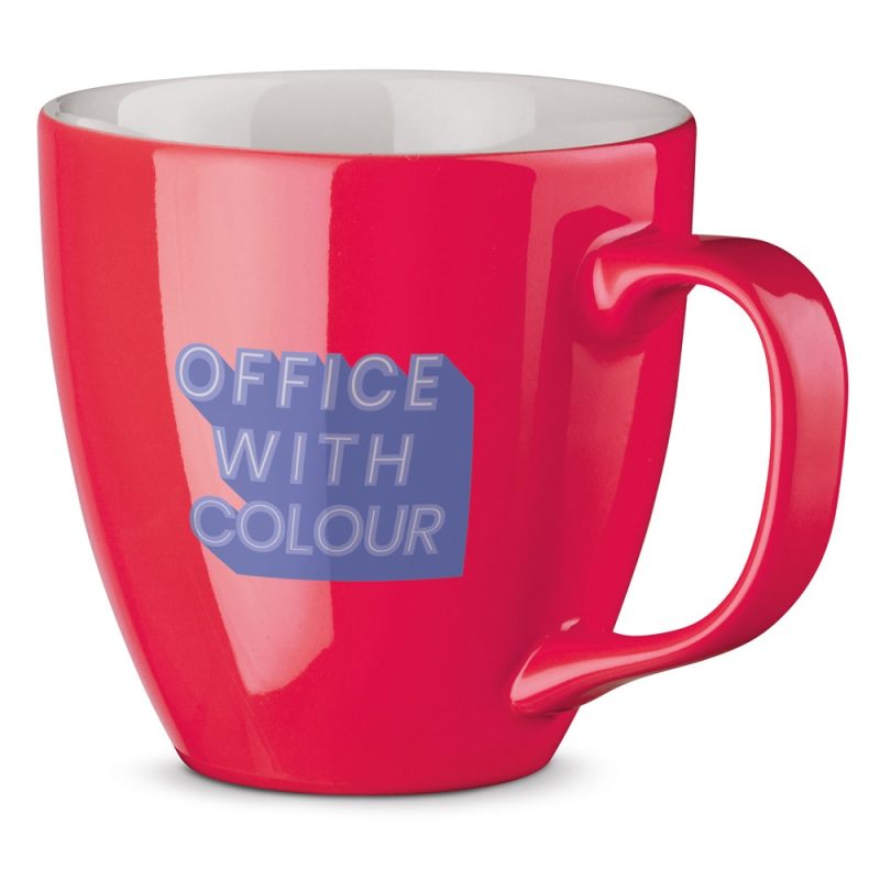 Red mug with 'Office With Colour' text