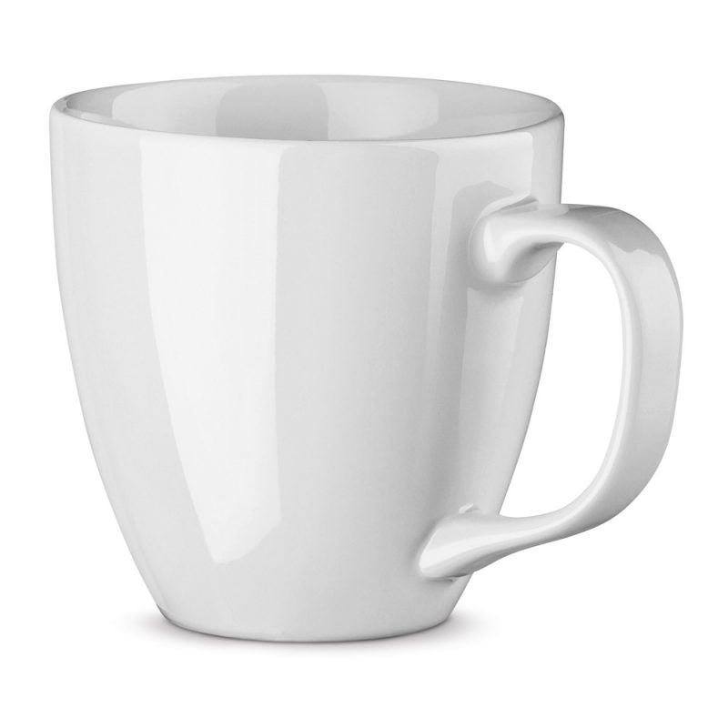 Plain white ceramic mug with handle