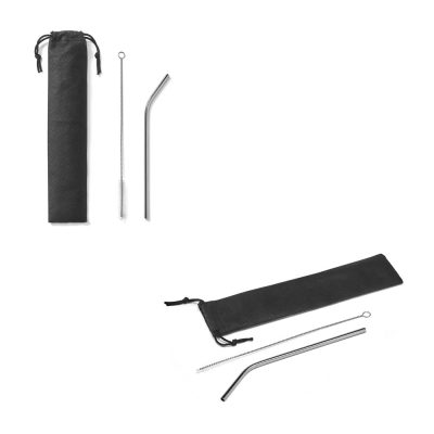 Reusable stainless steel straw set with pouch.