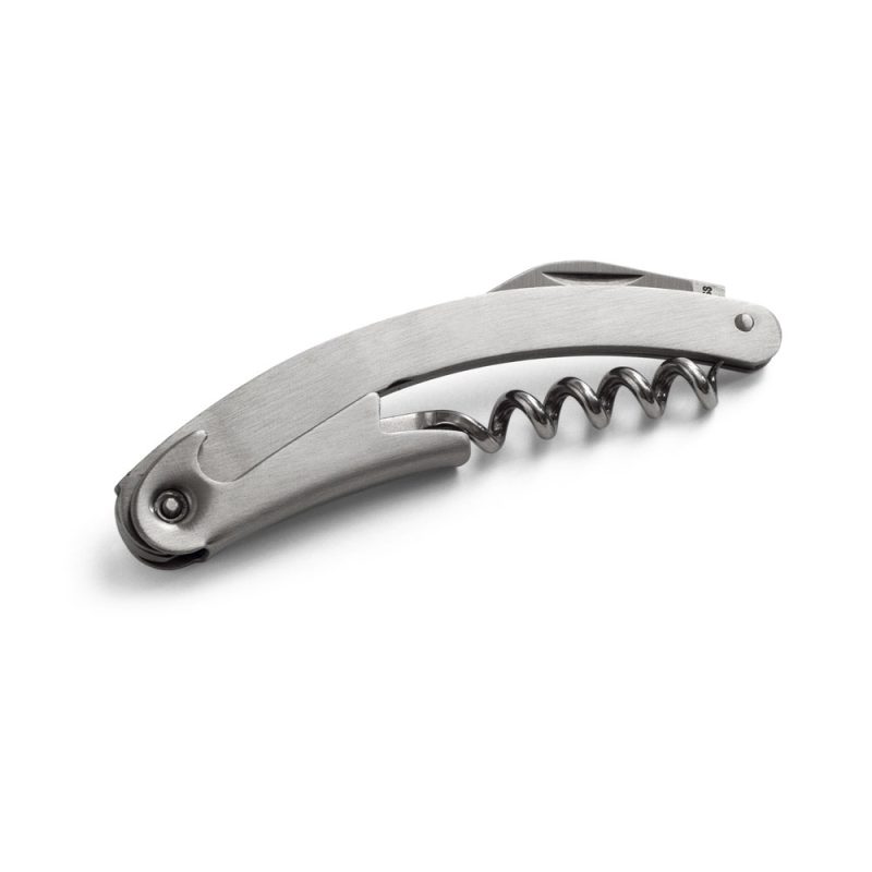 Stainless steel corkscrew, closed.